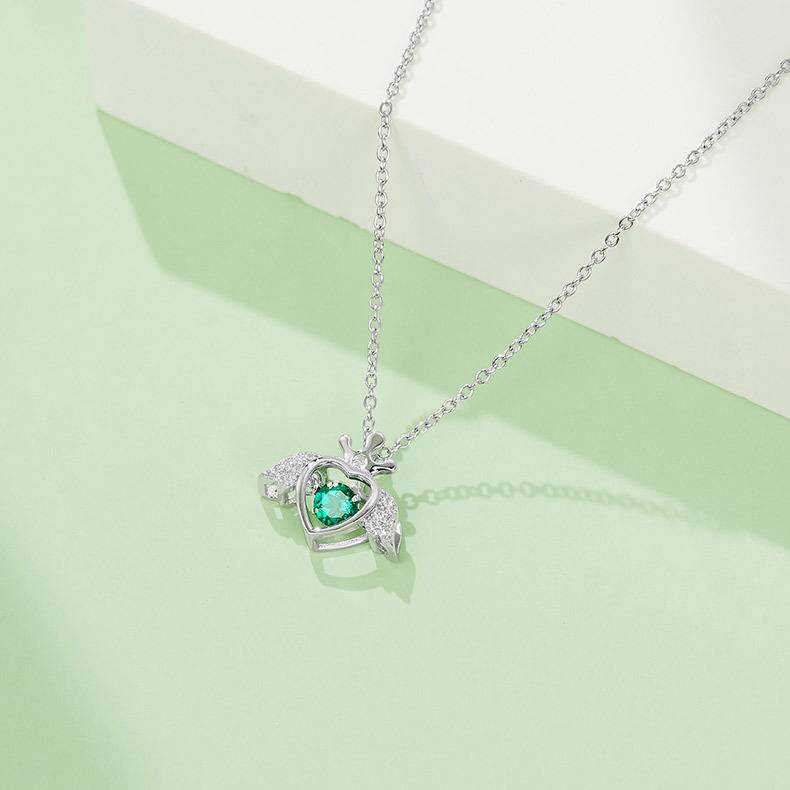 LP0185圆形培育祖母绿S925银镀白金/玫瑰金Necklace0.25ct