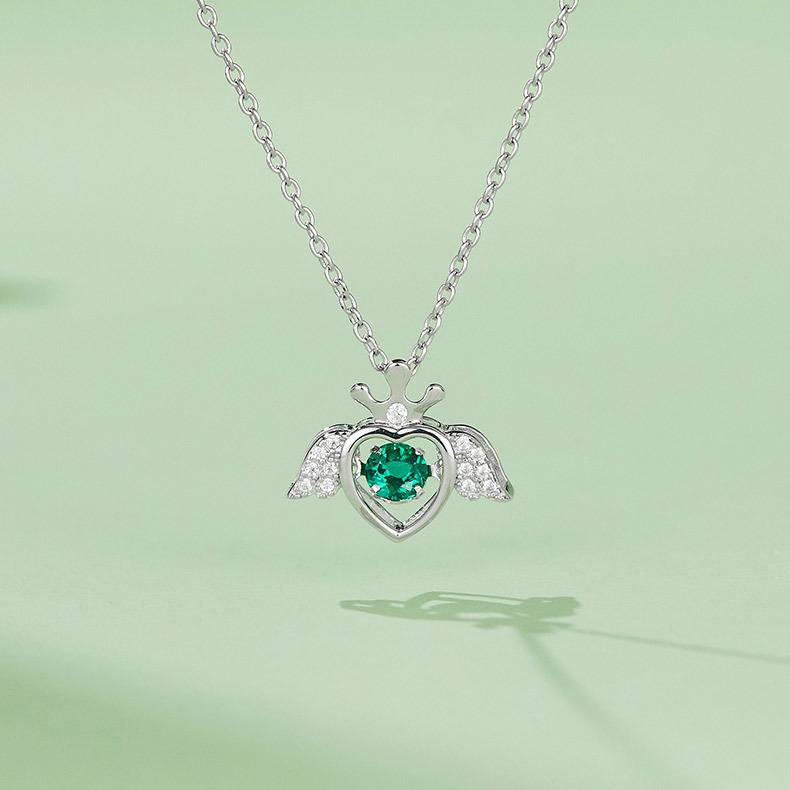 LP0185圆形培育祖母绿S925银镀白金/玫瑰金Necklace0.25ct