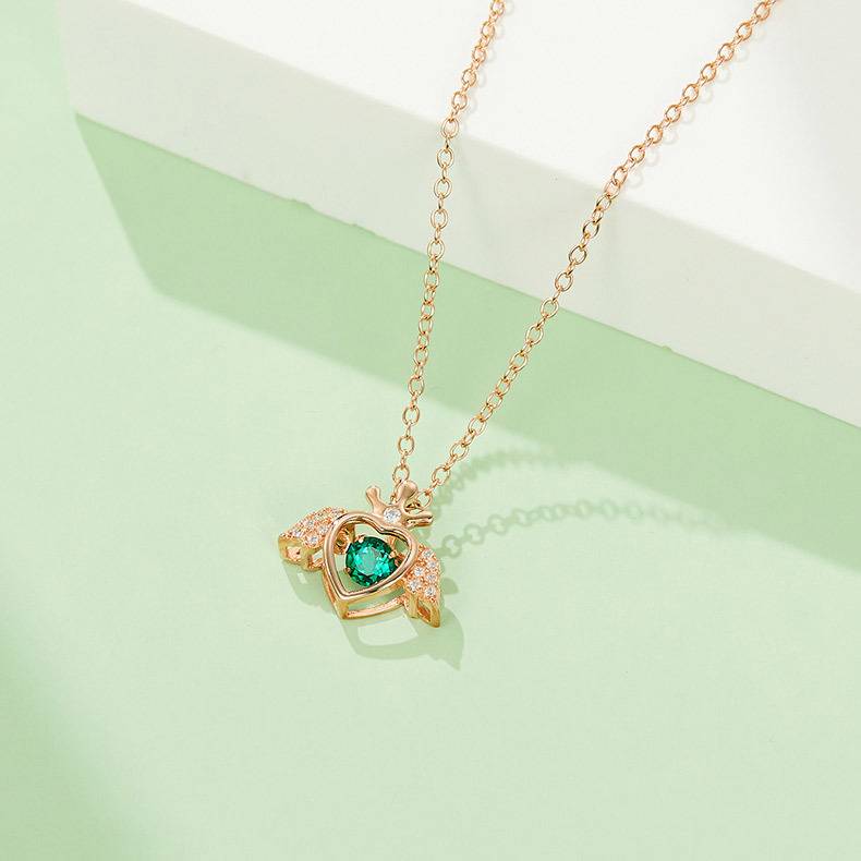 LP0185圆形培育祖母绿S925银镀白金/玫瑰金Necklace0.25ct