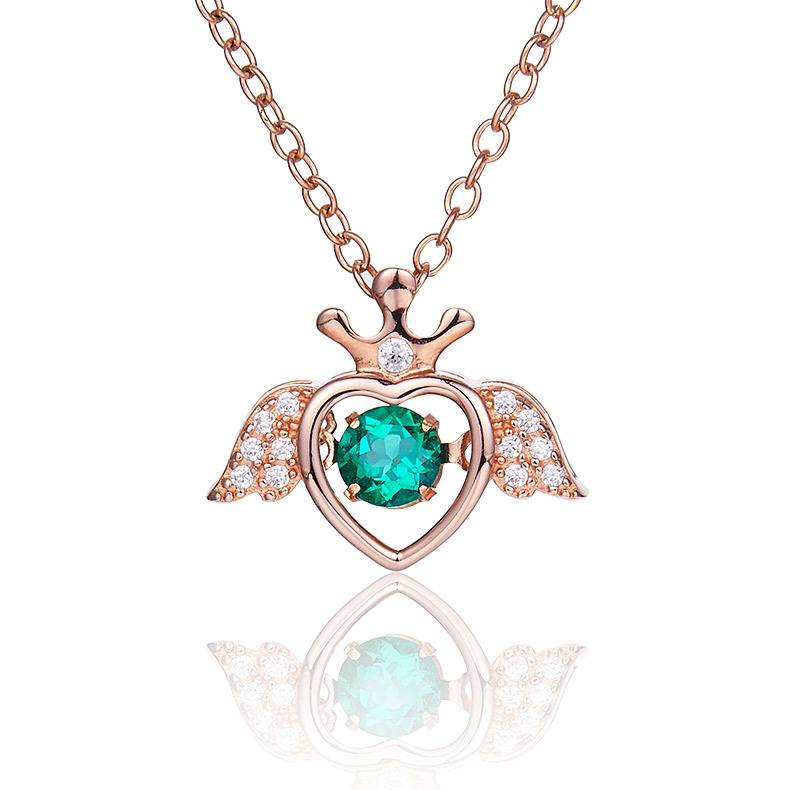 LP0185圆形培育祖母绿S925银镀白金/玫瑰金Necklace0.25ct