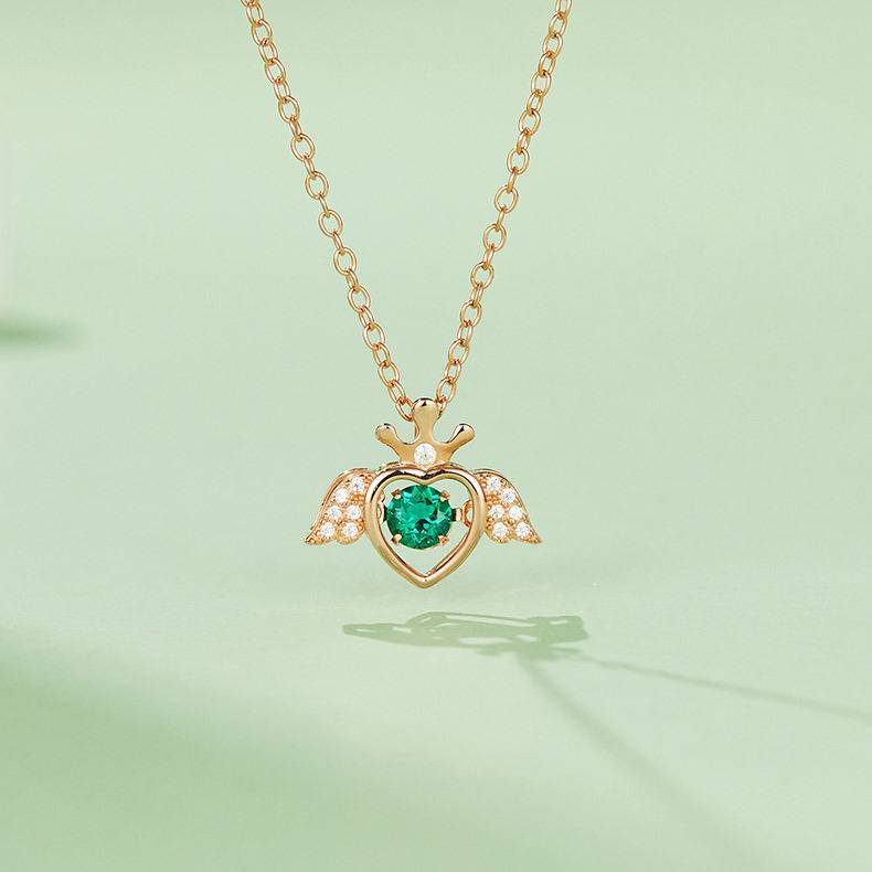 LP0185圆形培育祖母绿S925银镀白金/玫瑰金Necklace0.25ct
