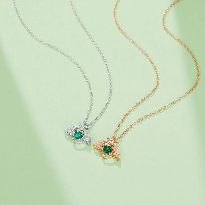 LP0185圆形培育祖母绿S925银镀白金/玫瑰金Necklace0.25ct
