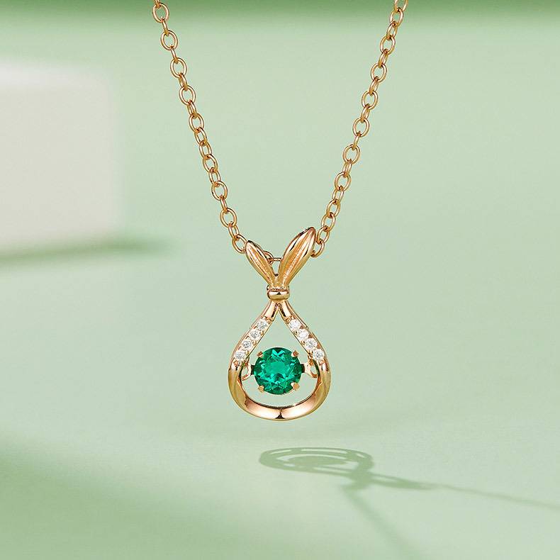 LP0199 圆形培育祖母绿S925银镀白金/玫瑰金项链0.25CT