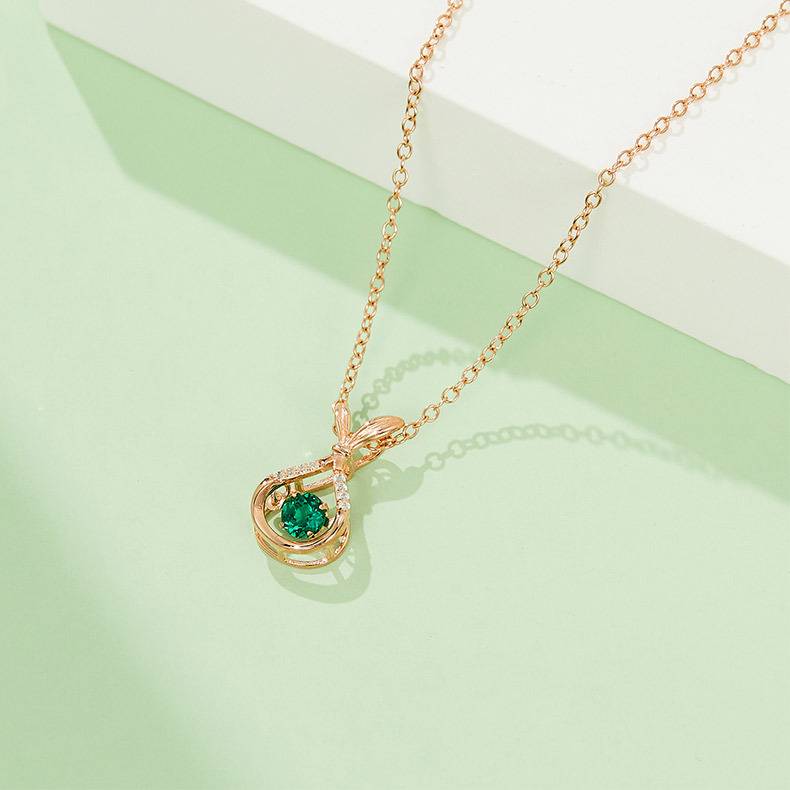 LP0199 圆形培育祖母绿S925银镀白金/玫瑰金项链0.25CT