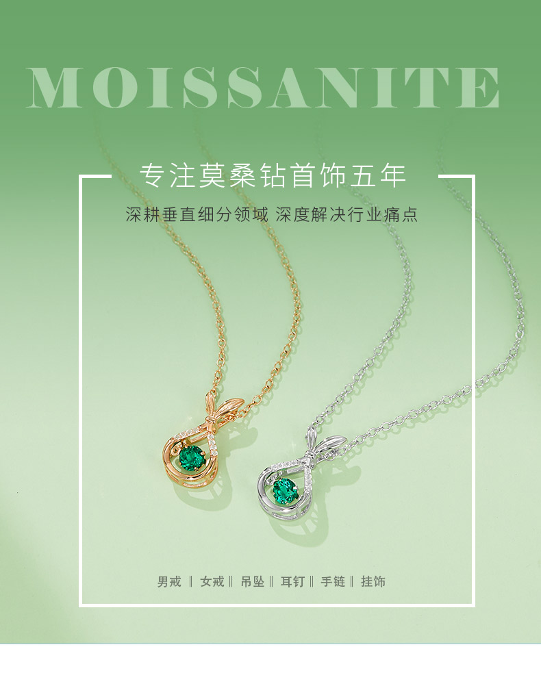 LP0199 圆形培育祖母绿S925银镀白金/玫瑰金项链0.25CT - 1
