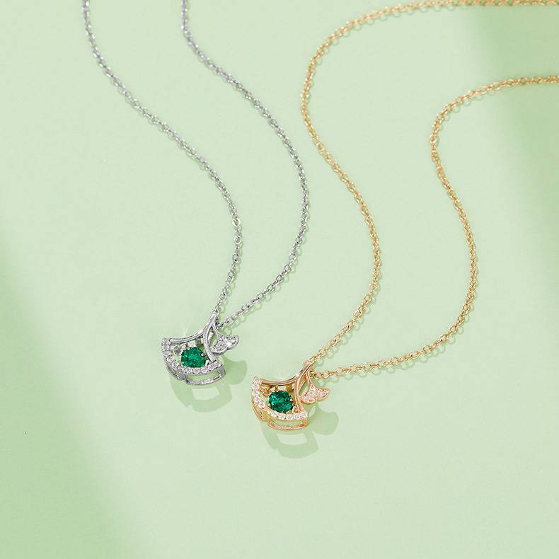 LP0197 圆形培育祖母绿S925银镀白金/玫瑰金Necklace0.25ct