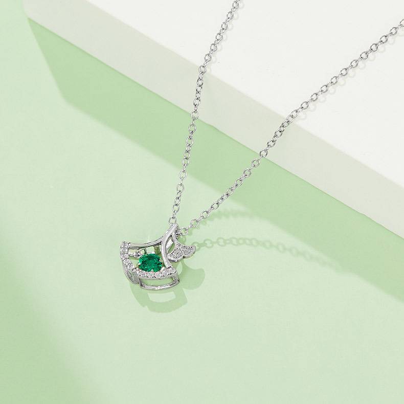 LP0197 圆形培育祖母绿S925银镀白金/玫瑰金Necklace0.25ct