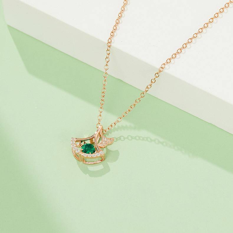LP0197 圆形培育祖母绿S925银镀白金/玫瑰金Necklace0.25ct
