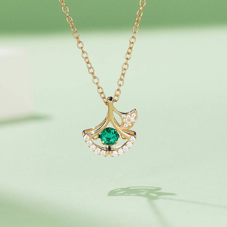 LP0197 圆形培育祖母绿S925银镀白金/玫瑰金Necklace0.25ct