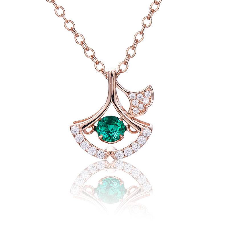 LP0197 圆形培育祖母绿S925银镀白金/玫瑰金Necklace0.25ct