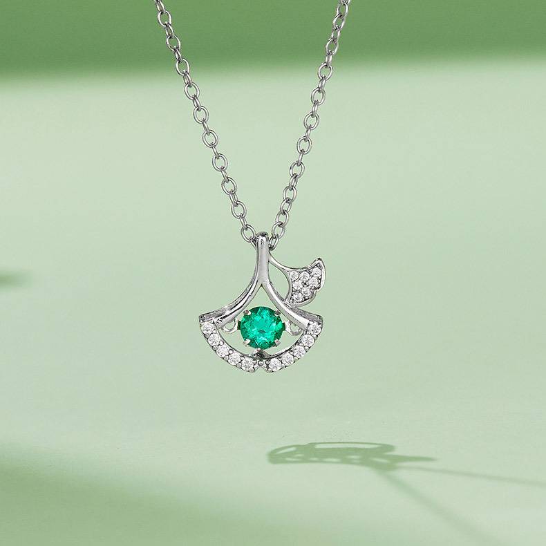 LP0197 圆形培育祖母绿S925银镀白金/玫瑰金Necklace0.25ct