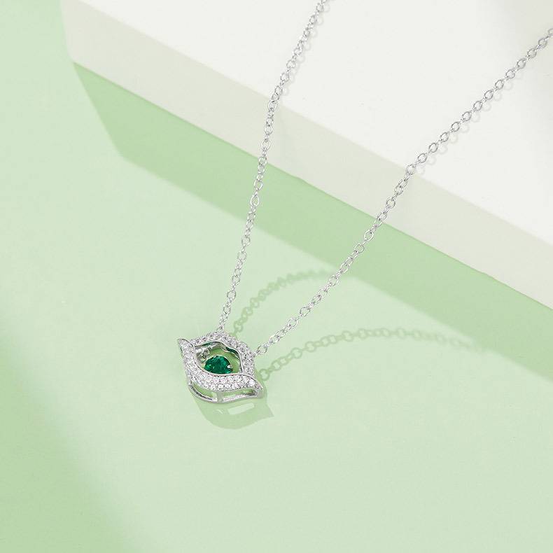 LP0219 圆形培育祖母绿S925银镀白金/玫瑰金Necklace0.25ct