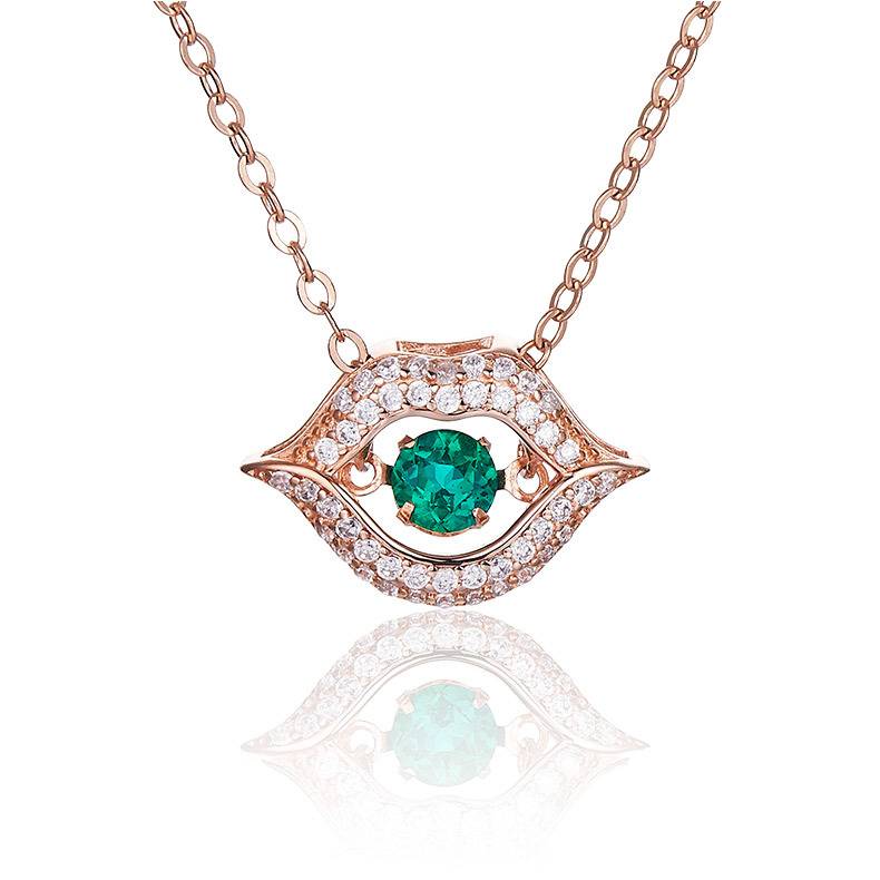 LP0219 圆形培育祖母绿S925银镀白金/玫瑰金Necklace0.25ct