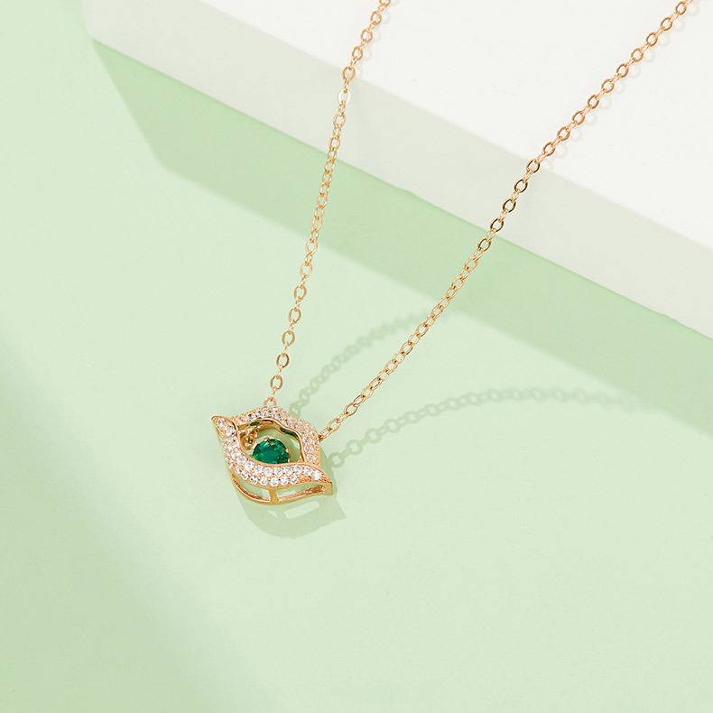 LP0219 圆形培育祖母绿S925银镀白金/玫瑰金项链0.25CT