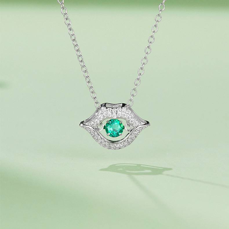 LP0219 圆形培育祖母绿S925银镀白金/玫瑰金Necklace0.25ct