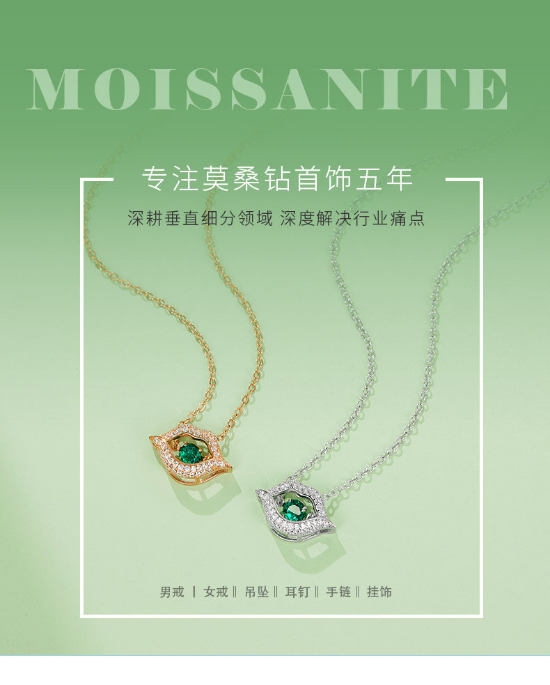 LP0219 圆形培育祖母绿S925银镀白金/玫瑰金项链0.25CT - 1