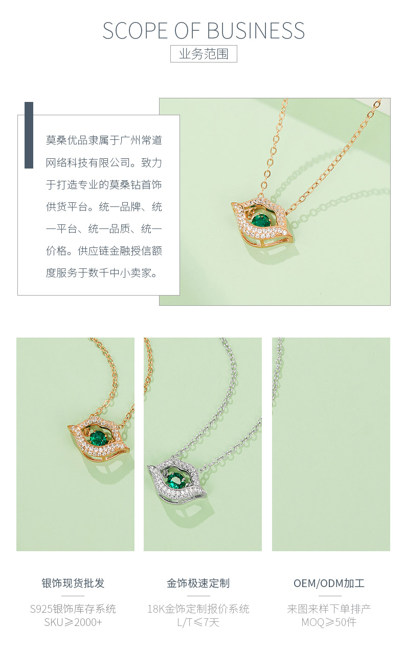LP0219 圆形培育祖母绿S925银镀白金/玫瑰金项链0.25CT - 3