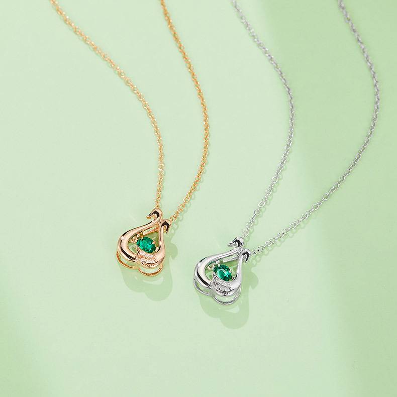 LP0220 圆形培育祖母绿S925银镀白金/玫瑰金Necklace0.25ct