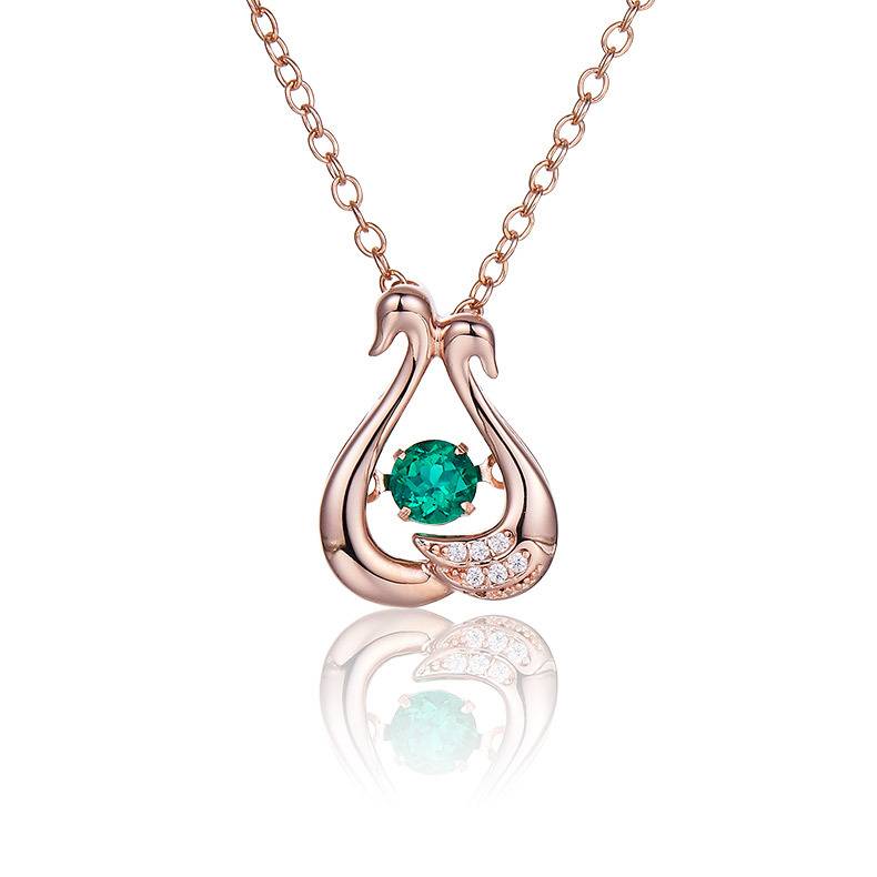 LP0220 圆形培育祖母绿S925银镀白金/玫瑰金Necklace0.25ct
