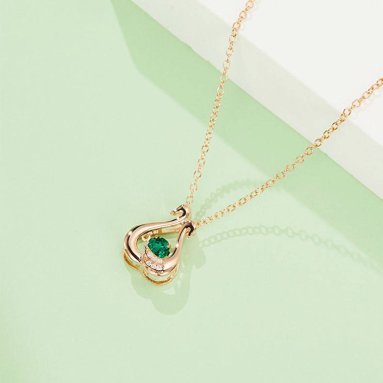 LP0220 圆形培育祖母绿S925银镀白金/玫瑰金Necklace0.25ct