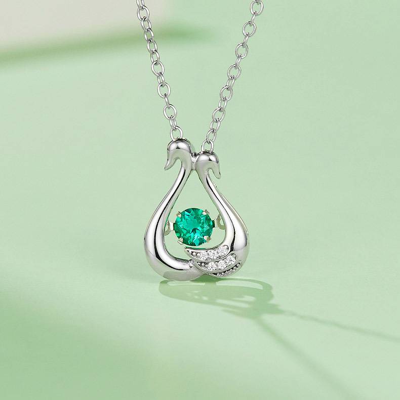 LP0220 圆形培育祖母绿S925银镀白金/玫瑰金Necklace0.25ct