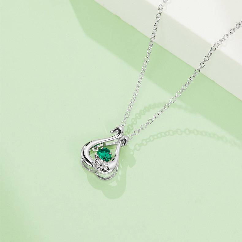 LP0220 圆形培育祖母绿S925银镀白金/玫瑰金Necklace0.25ct