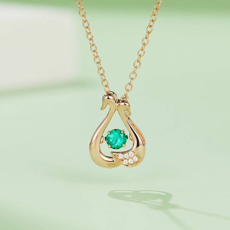 LP0220 圆形培育祖母绿S925银镀白金/玫瑰金Necklace0.25ct