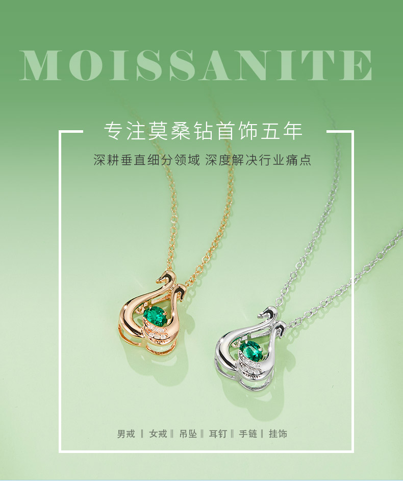 LP0220 圆形培育祖母绿S925银镀白金/玫瑰金项链0.25CT - 1