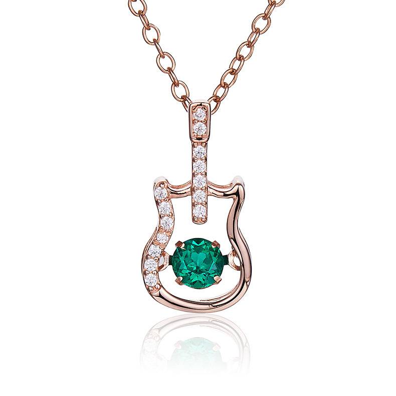 LP0245圆形培育祖母绿S925银镀白金/玫瑰金Necklace0.25ct