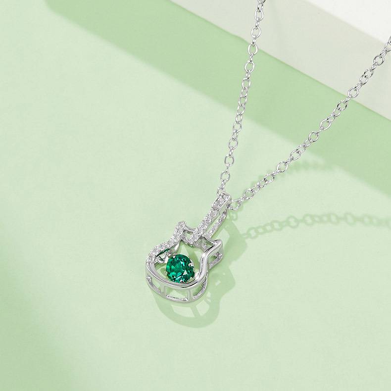 LP0245圆形培育祖母绿S925银镀白金/玫瑰金Necklace0.25ct