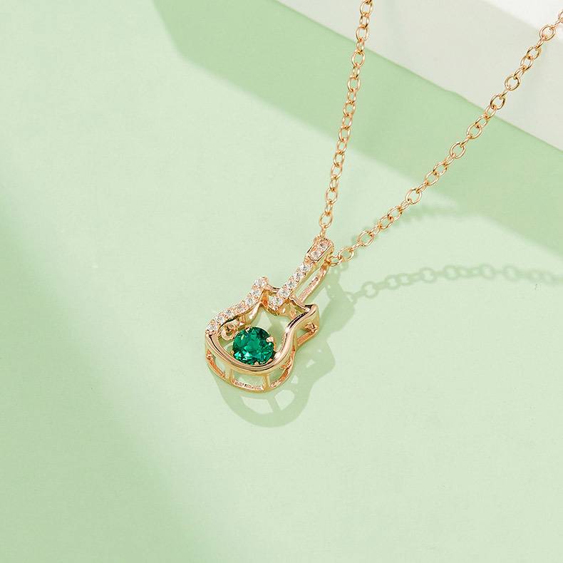 LP0245圆形培育祖母绿S925银镀白金/玫瑰金Necklace0.25ct