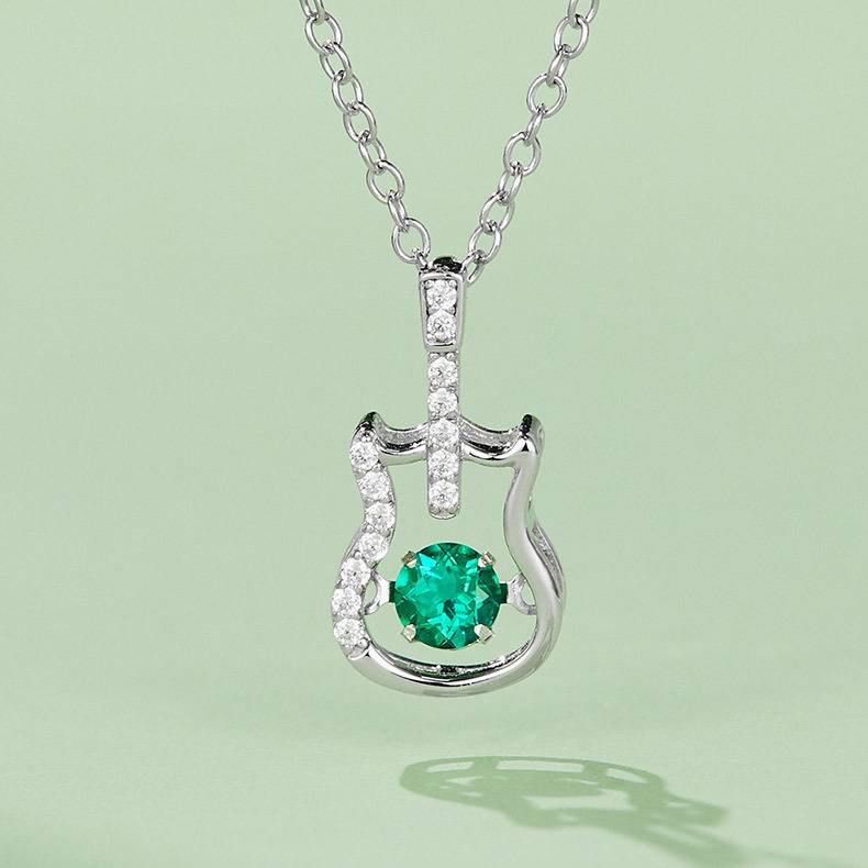 LP0245圆形培育祖母绿S925银镀白金/玫瑰金Necklace0.25ct