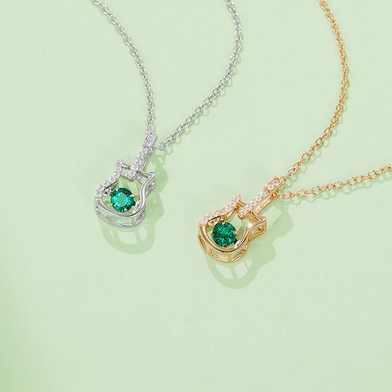LP0245圆形培育祖母绿S925银镀白金/玫瑰金Necklace0.25ct
