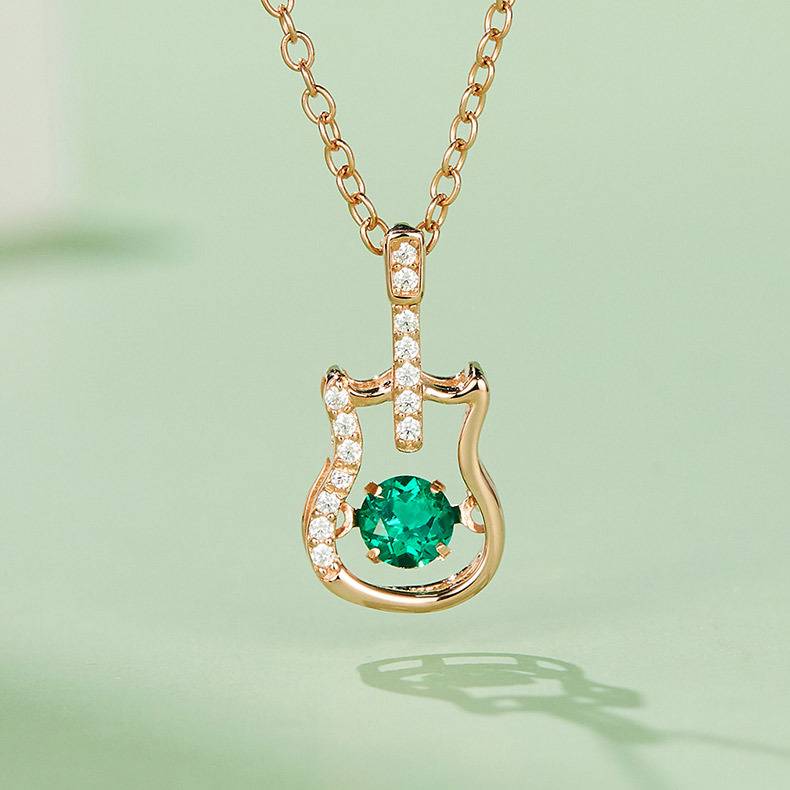 LP0245圆形培育祖母绿S925银镀白金/玫瑰金Necklace0.25ct