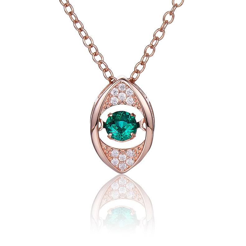 LP0272 圆形培育祖母绿S925银镀白金/玫瑰金Necklace0.25ct