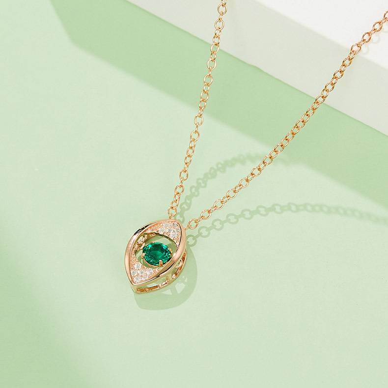 LP0272 圆形培育祖母绿S925银镀白金/玫瑰金Necklace0.25ct