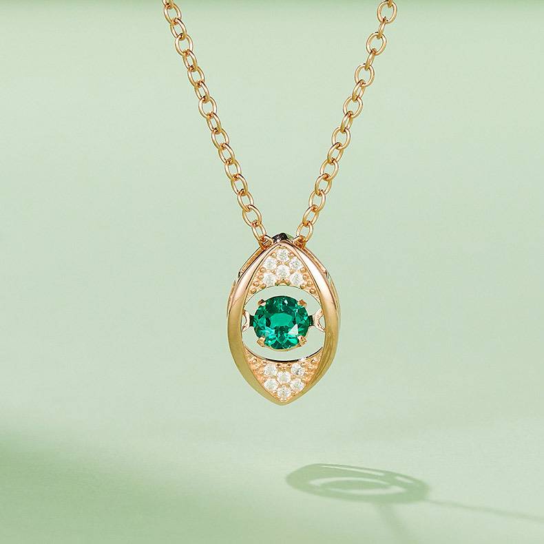 LP0272 圆形培育祖母绿S925银镀白金/玫瑰金Necklace0.25ct