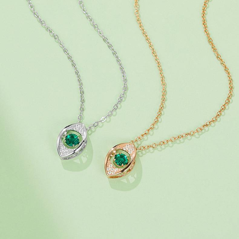LP0272 圆形培育祖母绿S925银镀白金/玫瑰金Necklace0.25ct