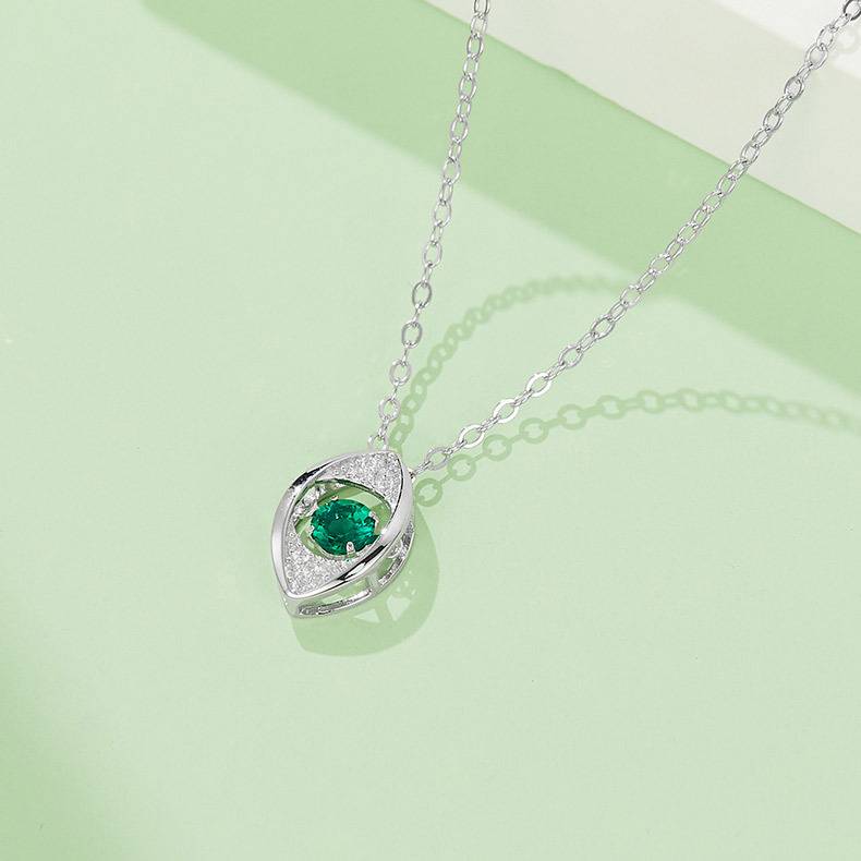 LP0272 圆形培育祖母绿S925银镀白金/玫瑰金Necklace0.25ct