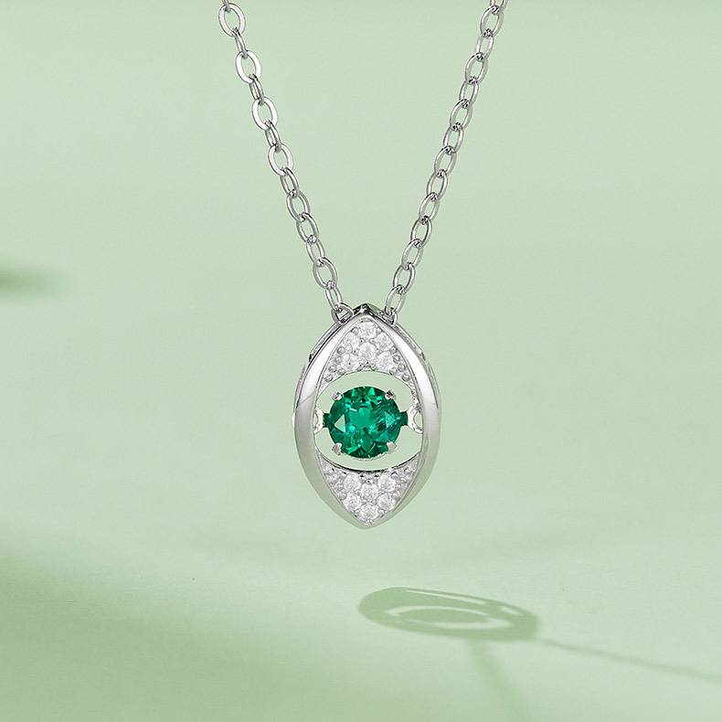 LP0272 圆形培育祖母绿S925银镀白金/玫瑰金Necklace0.25ct