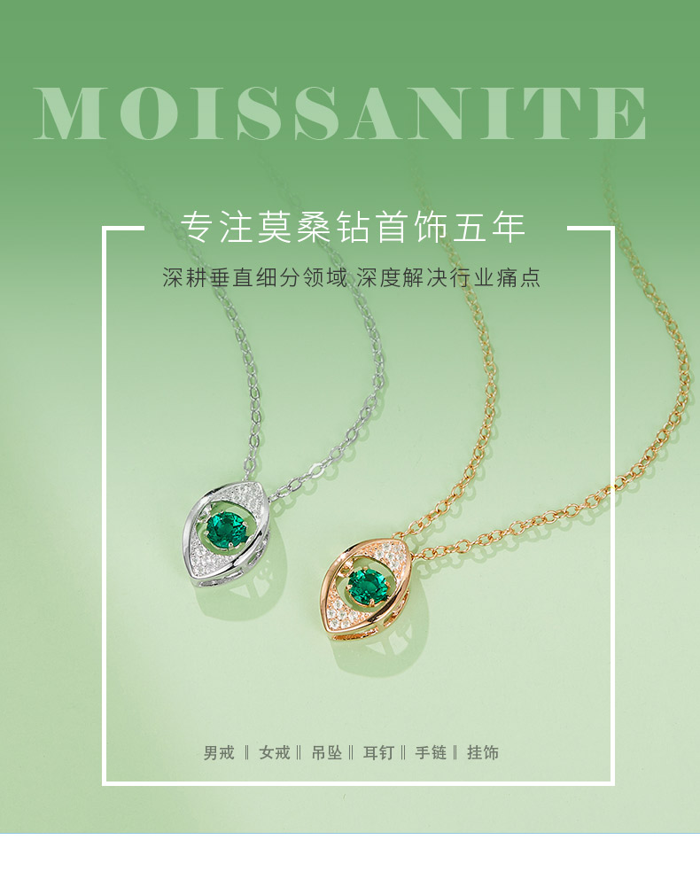 LP0272 圆形培育祖母绿S925银镀白金/玫瑰金项链0.25CT - 1