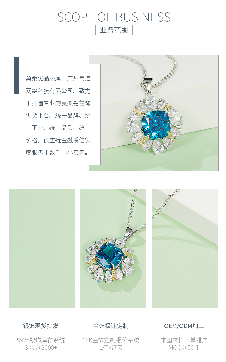 NS01405A1款S925银镀白金高碳钻吊坠冰花切蓝色10*10mm肥正方 - 3