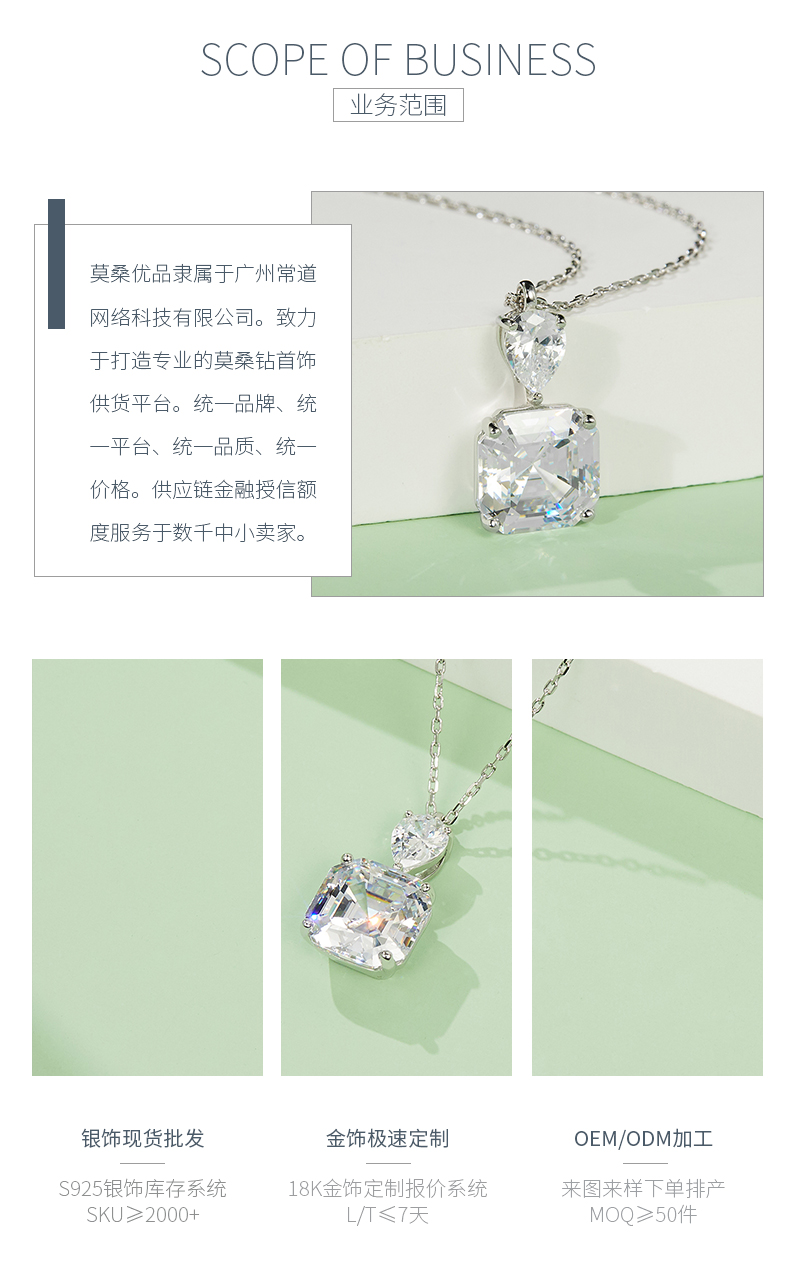 NS01413A1款S925银镀白金高碳钻吊坠冰花切白色12*12mm正方 - 3