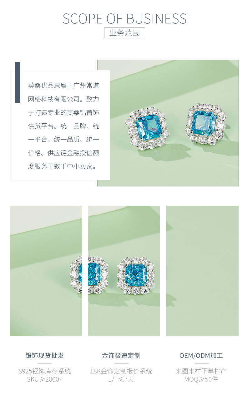ES03157A1款S925银镀白金高碳钻耳环冰花切蓝色8*8mm正方 - 3