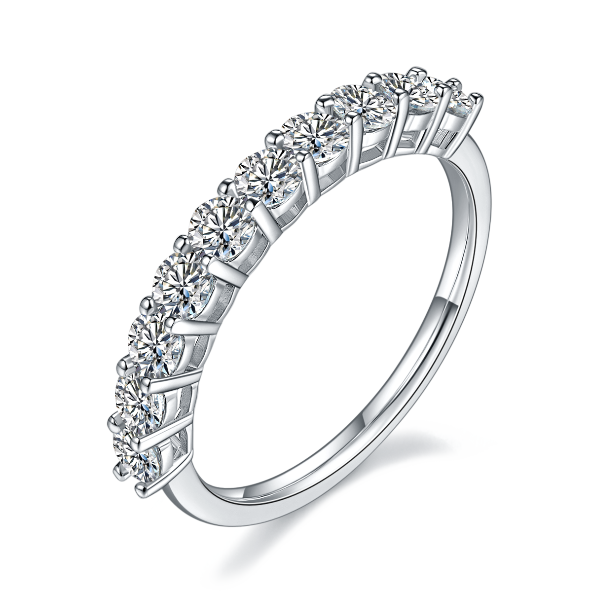 Round Ring S925 Silver Plated Platinum Moissanite Women's Ring 1.0 Carat D-Class