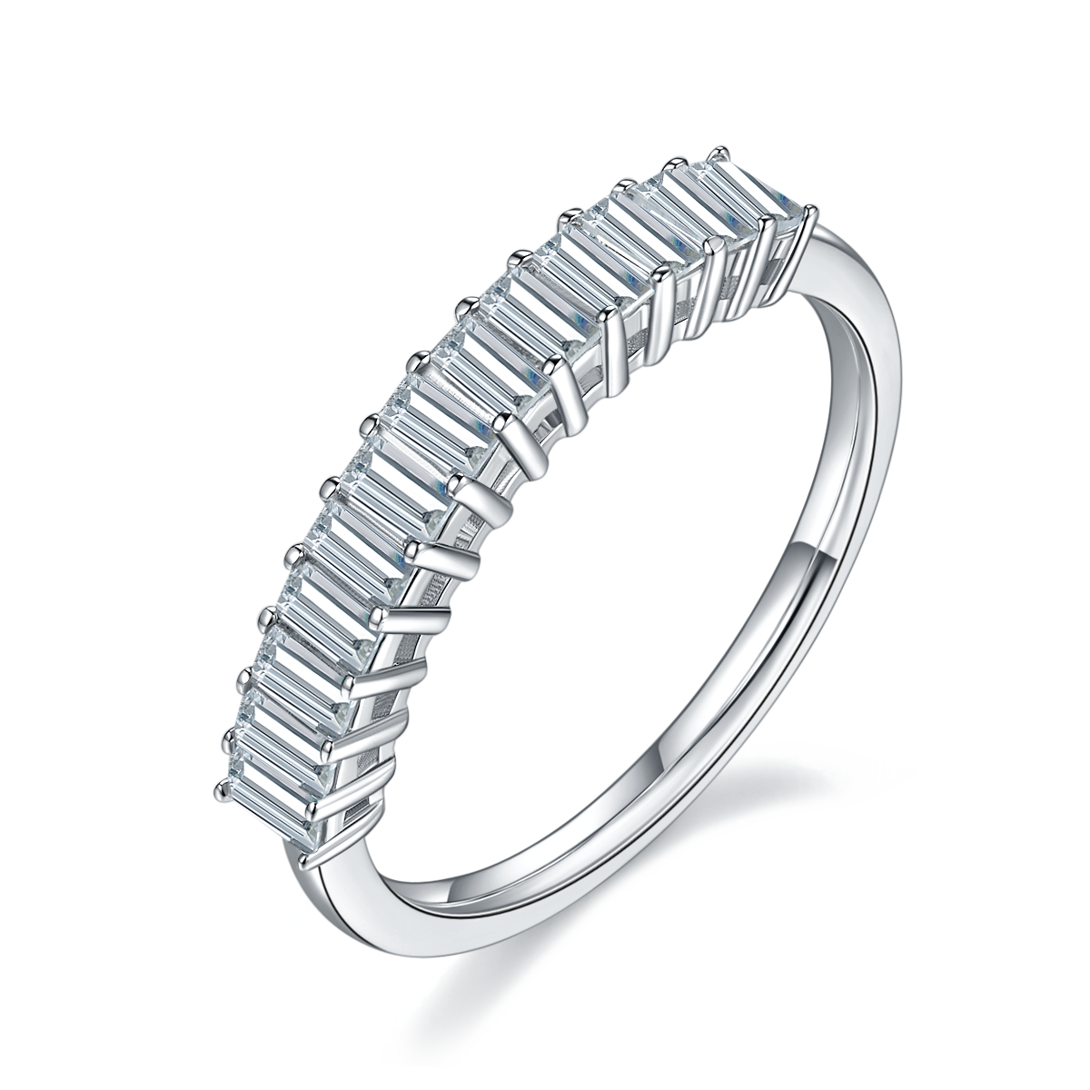 Rectangular S925 silver plated platinum Moissanite women's ring 1.0 carat D-grade