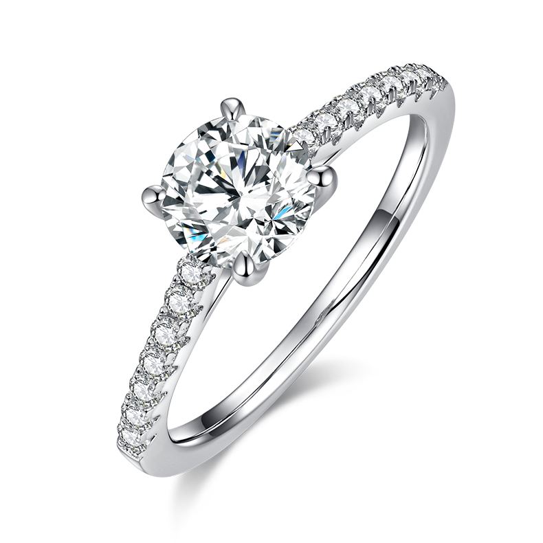 微镶圆形S925银镀白金MoissaniteWomen's Ring1.0ctD级