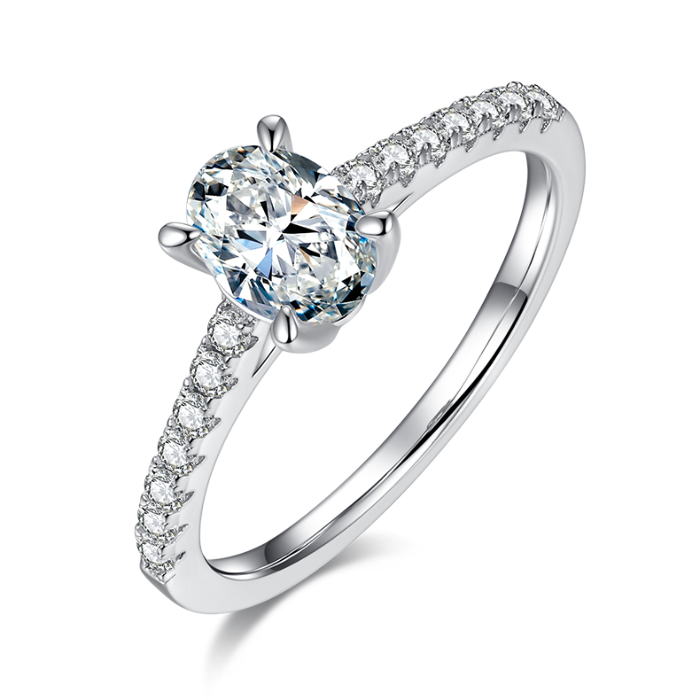 微镶蛋形S925银镀白金MoissaniteWomen's Ring1.0ctD级