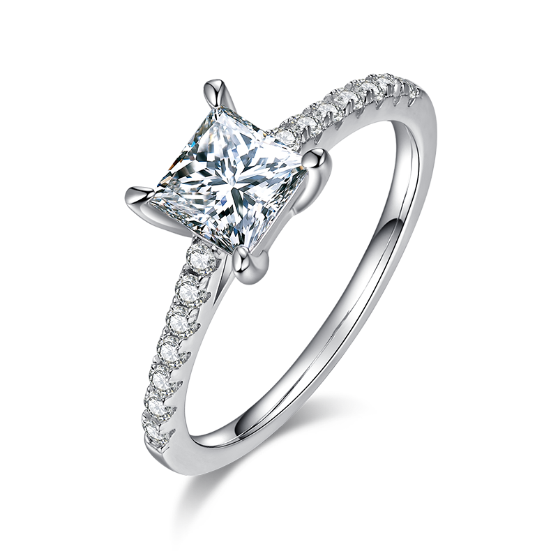 微镶正方形S925银镀白金MoissaniteWomen's Ring2.0ctD级