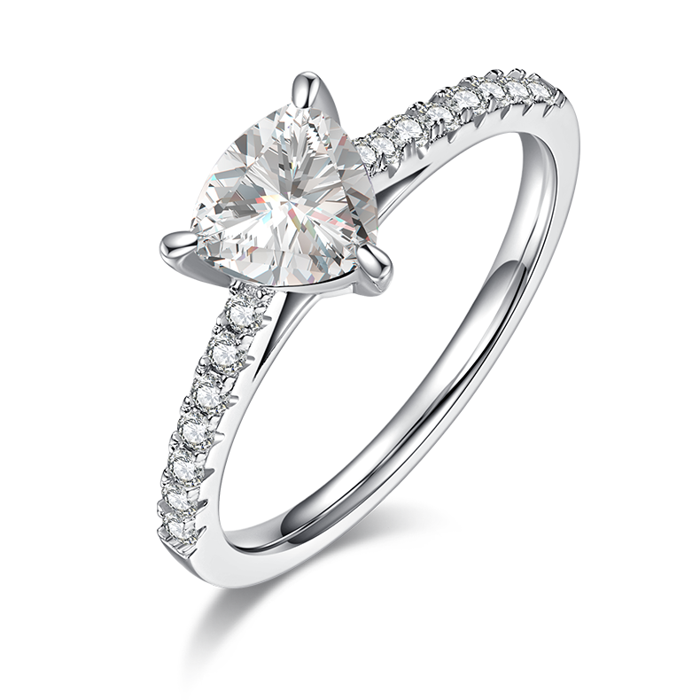 微镶三角形S925银镀白金MoissaniteWomen's Ring2.0ctD级